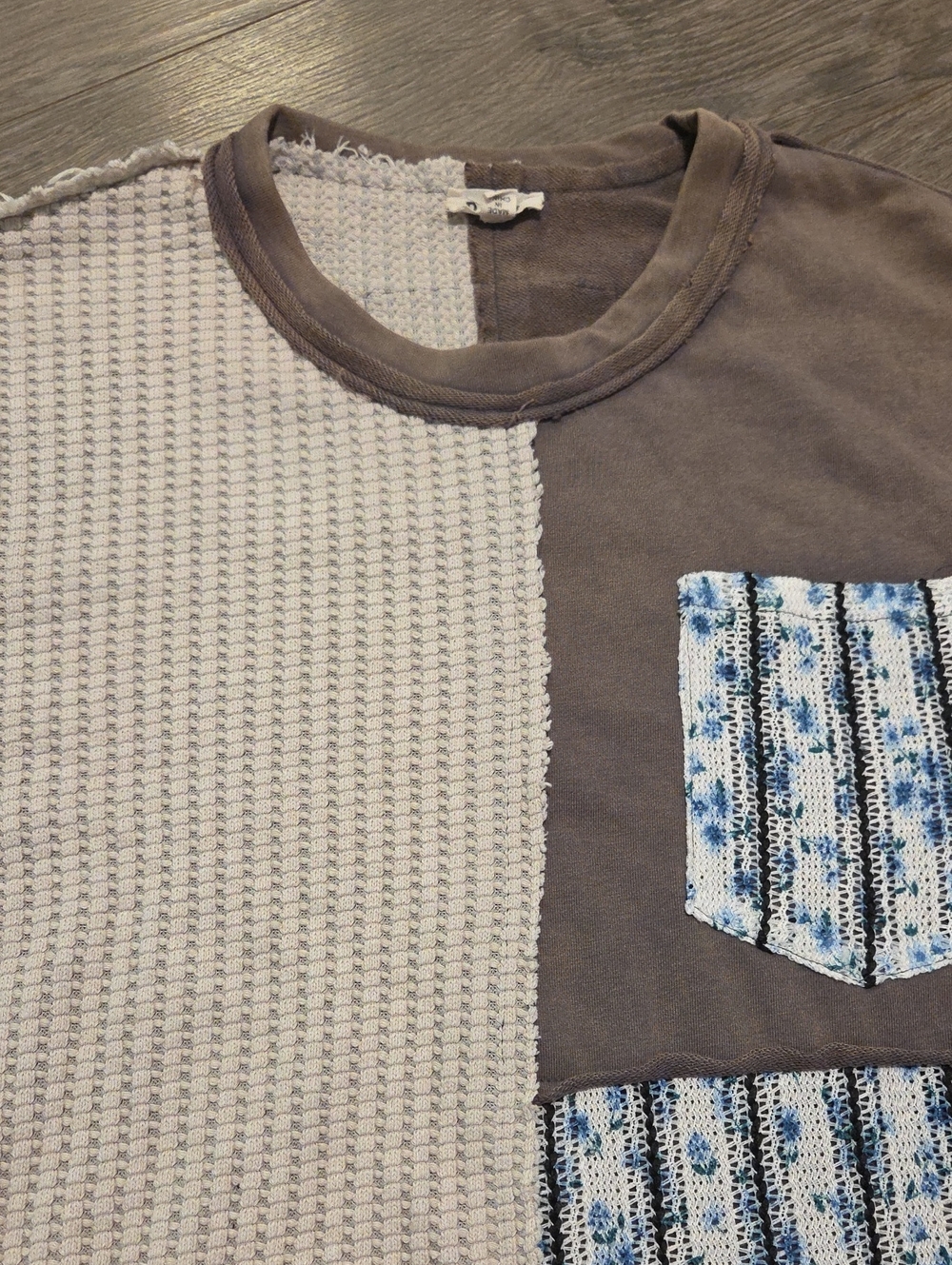 POL Mixed Media Floral Patchwork Waffle Knit Sweater - Picture 3 of 10